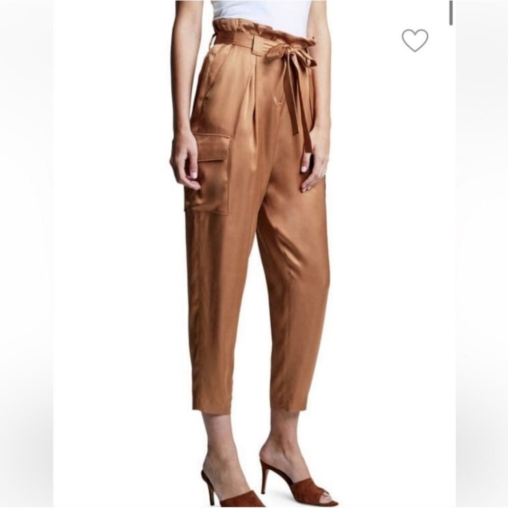 L’Agence Roxy Paperbag Sleek Satin Crop Cargo Pants Tan